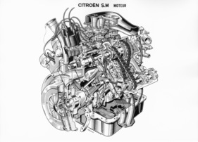 Citroën SM (1970) - Durchsichtszeichnung durch den Maserati-V6-Motor