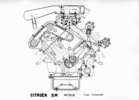 Citroën SM (1970) - Querschnitt durch den V6-Motor (Durchsichtszeichnung)