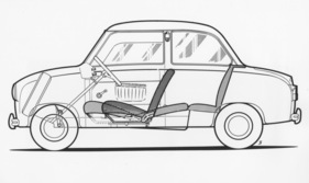 Goggomobil T 250 (1957) - Skizze zeigt die dreifach verstellbaren Sitze der Limousine, die sogar eine Liegestellung zuliessen