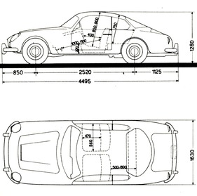 Lancia Flaminia Sport Zagato (1959) - Abmessungen des Zagato-Coupés - aus einem Verkaufsprospekt
