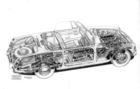 MG B (1962) - Durchsichtsszeichnung - Blick auf die selbsttragende Konstruktion des Bs