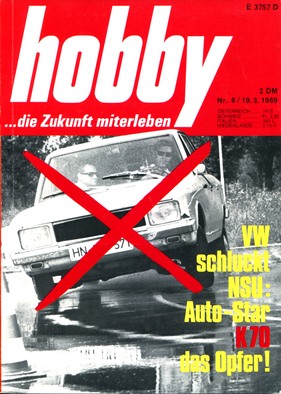 NSU K 70 (1969) - auf dem Titelblatt der Zeitschrift 'hobby'