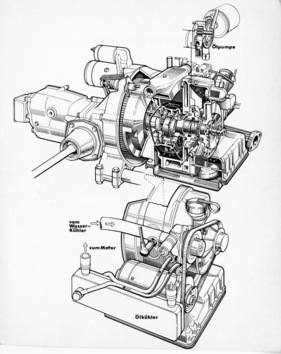 NSU Spider (1963) - Durchsichtszeichnung des 50 PS starken kompakten Kreiskolbenmotor