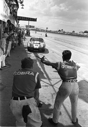 Shelby Cobra Daytona Coupe (1965) - Die Shelby Cobra #16 mit Phil Hill rollt zum Boxenstop (12 Stunden von Sebring 1965)