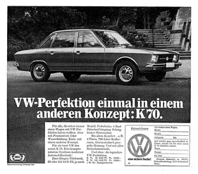 VW K 70 (1972) - Werbung in der Schweiz - VW-Perfektion für einmal in einem anderen Konzept