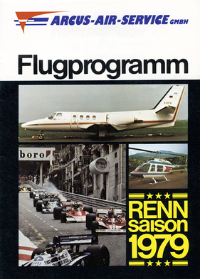 Wohin soll's denn gehen? Arcus- Flugreiseangebot 1979 für Rennfans in der Broschüre