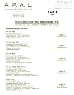 Apal - Preisliste (1963, franz.) Apal - Preisliste (1963, franz.)