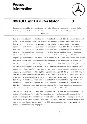 Mercedes-Benz 300 SEL 6.3 - Presseinformationen (1968) Mercedes-Benz 300 SEL 6.3 - Presseinformationen (1968)