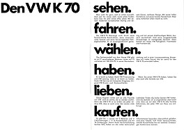 VW K 70 - Verkaufsprospekt (1974) - Seiten 2 und 3 VW K 70 - Verkaufsprospekt (1974) - Seiten 2 und 3