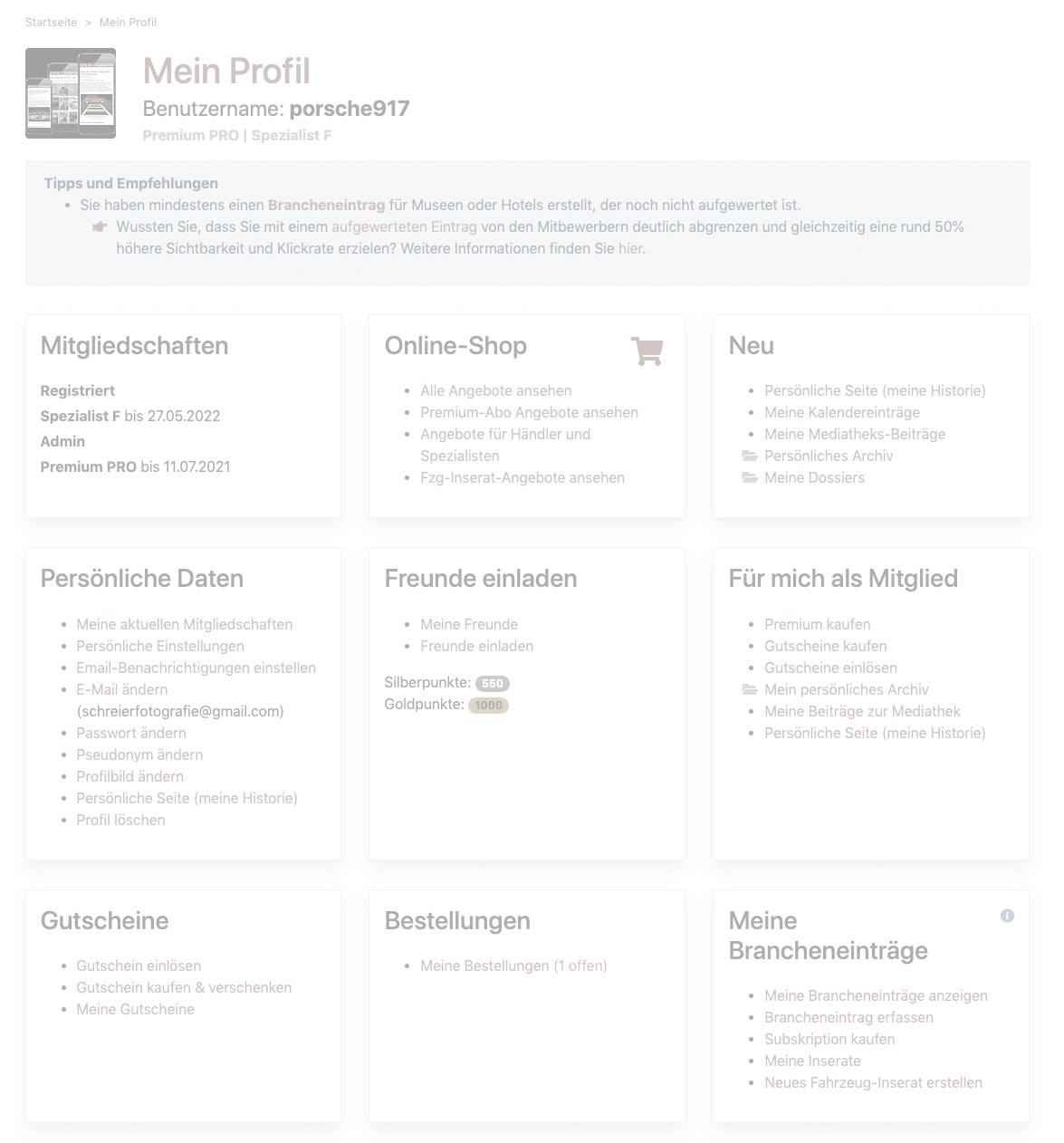 Benutzer Profil Vorschau