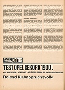 Testbericht: Rekord für Anspruchsvolle - Test Opel Rekord 1900L (auto motor und sport / Nr. 5 / 1967 - Seite 18)