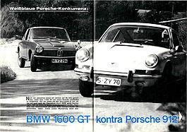 Testbericht: BMW 1600 GT kontra Porsche 912 - weissblauer Porsche-Konkurrenz - Hobby 20/1967 - Seiten 28 und 29