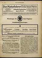 Seite 1 von ADAC Motorfahrer Nr. 4 / 1917 vom 27.01