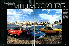 Testbericht: Mittelmotor-Flitzer - VW-Porsche 914 gegen Fiat X 1/9 und Matra Bagheera - Hobby 19/1974 - Seiten 18 und 19