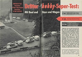 Testbericht: Fiat vs. VW vs. DKW im hobby Super-Test - hobby 17/1963 - Seiten 44 und 45