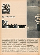 Testbericht: Der Mittelstürmer - Opel Rekord Sprint (auto motor und sport / Nr. 25 / 1968 - Seite 32)