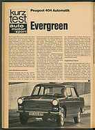 Testbericht: Evergreen - Peugeot 404 mit Automatik (auto motor und sport / Nr. 9 / 1969 - Seite 54)