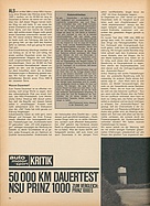 Testbericht: 50'000km-Dauertest - NSU Prinz 1000L (auto motor und sport / Nr. 14 / 1965 - Seite 16)
