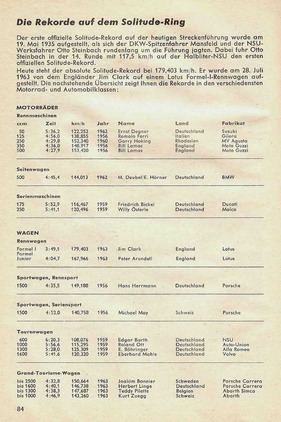 Programm zum Rennen auf der Solitude 1962 - Rekorde