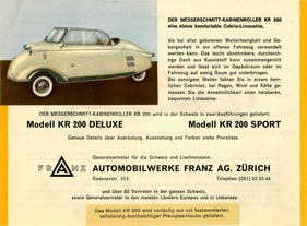 Messerschmitt KR 200 Prospekt von 1955 - Rückseite