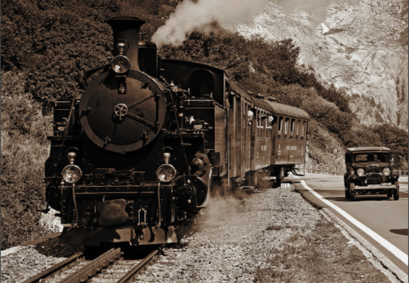 Bild 100 Jahre Technik am Berg - Eisenbahn und Auto vereinigt