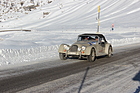 Image: 13th Winter RAID 2016 - Day 3 - The Morgan, which looks like a really old classic car but is actually surprisingly young, struggles up the 2240-meter-high Sella Pass