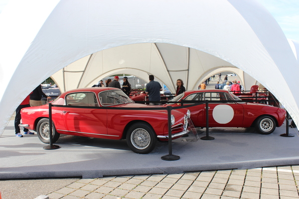 1900 C Super Sprint von 1954 und GTAm von 1970 hinter Abschrankungen – Passione Alfa Romeo Hinwil 2018