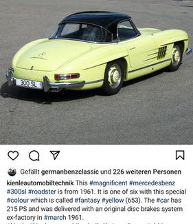 300 SL Roadster mit der falschen Fahrgestellnummer ...2786 im Instagram-Auftritt der Firma Kienle