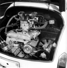 Abarth 750 - Motor des Abarth am Genfer Autosalon 1961