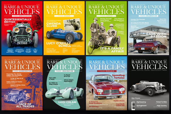 Bild: Acht der bisherigen 16 Ausgaben von Rare & Unique Vehicles