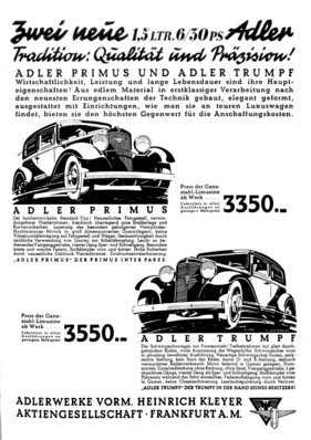 Adler Trumpf (1932) - zusammen mit dem Adler Primus in der Werbung von damals