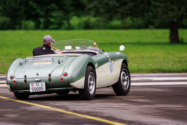Adrian Bitzi und Mauro Bitzi wetzen die Kurve im Austin Healey BN1 (1956)