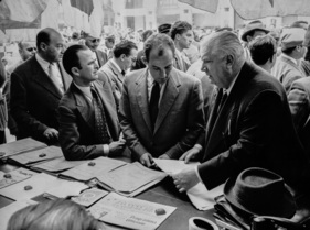 Alexander von Korff, Stirling Moss und Alfred Neubauer - Mille Miglia (1955)