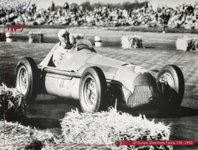 Alfa Romeo 158 (1950) - Rennfahrer Farina auf der Rennstrecke Silverstone während des GP Europe.