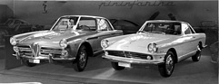 Image: Alfa Romeo 2000 (1960) - Vignale shows two coupés designed by Michelotti - the Fiat 1500 on the right - at the 1960 Geneva Motor Show