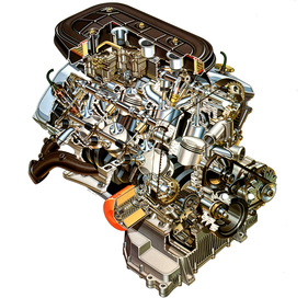 Alfa Romeo 6 (1980) - der Sechszylinder in einer Durchsichtszeichnung