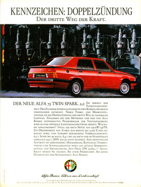 Alfa Romeo 75 2.0 Twin Spark (1988) - Werbung - Doppelzündung, der dritte Weg der Kraft