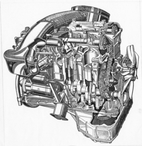 Alfa Romeo Giulia Super (1965) - der Vierzylinder mit zwei obenliegenden Nockenwellen, Durchsichtszeichnung