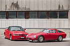 Alfa Romeo Giulia TZ1 (1964) und Alfa Romeo SZ (1990) - elf Zentimeter beträgt der Unterschied in der Höhe