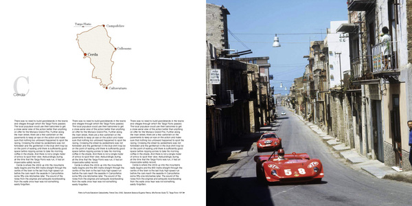 Bild Alle Text sind in drei Sprachen verfasst (siehe links) – Beispiel einer Doppelseite aus dem Buch «Targa Florio 1955-1973»