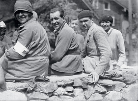 At the Klausen Pass race in 1927 from left to right - Ernes Merck, Adolf Rosenberger, Rudolf Caracciola and "Charly" Caracciola