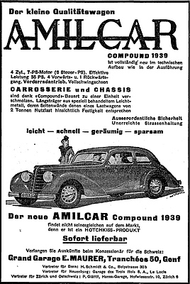 Amilcar Compound (1939) - Inserat für den Kleinwagen im Jahre 1939