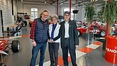 Image: Andy Oswald, Friederike Pöhlmann-Griessinger and Roland Eugen Beiküfner (from left to right) at Autobau Romanshorn - Lecture: "50 years London - Sahara - Munich World Cup Rally 1974" at Autobau-Erlebniswelt Romanshorn