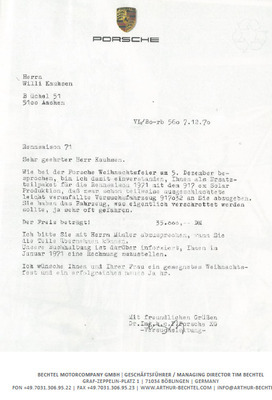 Angeblicher Brief der Porsche-Versuchsabteilung an Willi Kauhsen