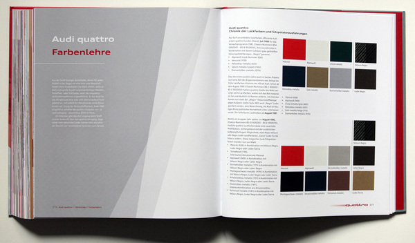 Anhang, z.B. verfügbare Farben - Buch "Audi quattro"