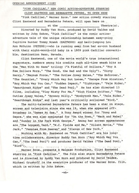 Ankündigung von Warner Bros für die Kino - aus dem Film "Pink Cadillac" von 1989