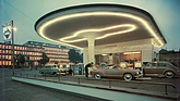 Bild: Aral Tankstelle im Wandel der Zeit – Historische Aufnahme der Aral Tankstelle an der Wittenerstrasse in Bochum, am ehemaligen Hauptsitz um 1958