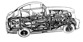 Aston Martin DB 2 (1950) die Durchsichtszeichnung enthüllt die Mechanik des Sportwagens