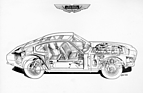 Aston Martin DBS (1968) - Durchsichtszeichnung des Sechszylindermodelles