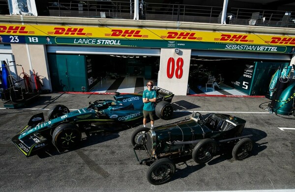 Aston Martin TT1 (1922) - together with Sebastian Vettel and the current F1 racing car
